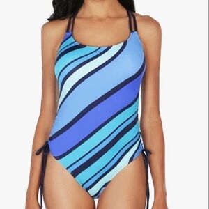 NWT Nautica Newport Stripe Blue One Piece Swimsuit sz S
